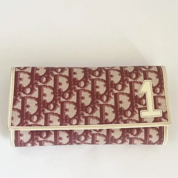 Rare VINTAGE Dior Trotter No. 1 Long Flap Wallet Red Oblique Canvas Y2K - Picture 2 of 12